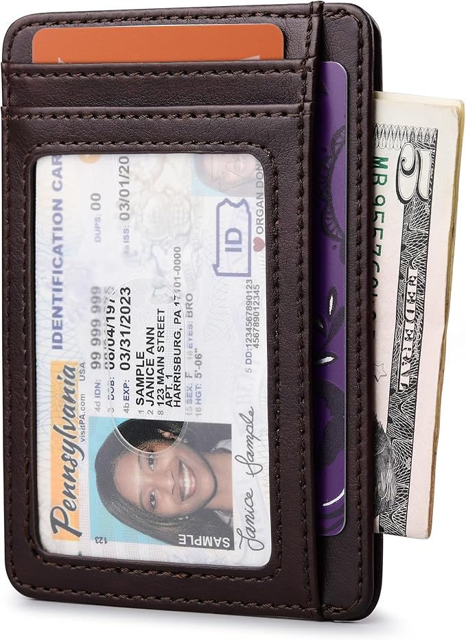 Buffway Slim Minimalist Front Pocket RFID Blocking Leather Wallets for Men and Women - Pebble Brown