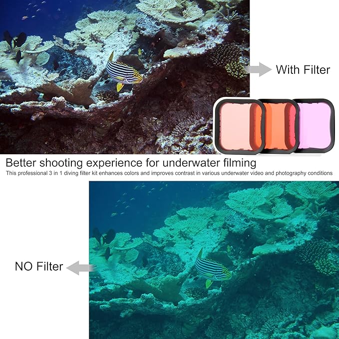 Waterproof Housing Case with Diving Filters for GoPro Hero 5 6 7 Black Hero (2018) Cameras - 45M Underwater Diving Housing Shell with Red/Light Red/Magenta / 5X Close-up Filters
