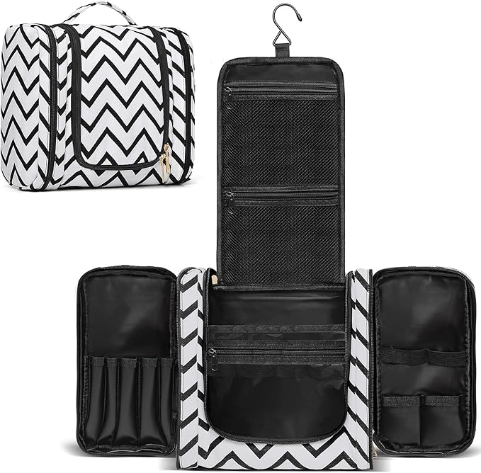 Hanging Travel Toiletry Bag,Large Capacity Cosmetic Travel Toiletry Organizer for Women with 4 Compartments & 1 Sturdy Hook,Perfect for Travel/Daily Use/Christmas
