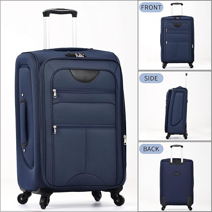 Merax Softside Luggage Set Softshell Lightweight 3 Piece Spinner Suitcase 22" 26" 30" Deep Blue