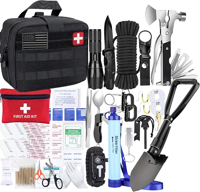 Carlebben Survival Kit Camping kit First Aid Kit Emergency Bugout Bag Gifts for Men Tactical Gear Accessories Molle Attachments Military