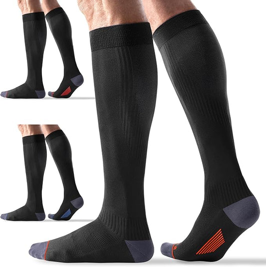 3 Pairs Compression Socks 15-20 mmHg for Women Men - Moderate Support for Circulation, Sports, Travel, Comfort Cuff