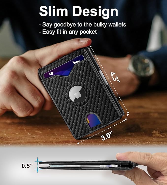Airtag Wallet for Men,with Money Clip 11 Cards Slim Front Pocket Leather RFID Blocking Wallet with Gift Box