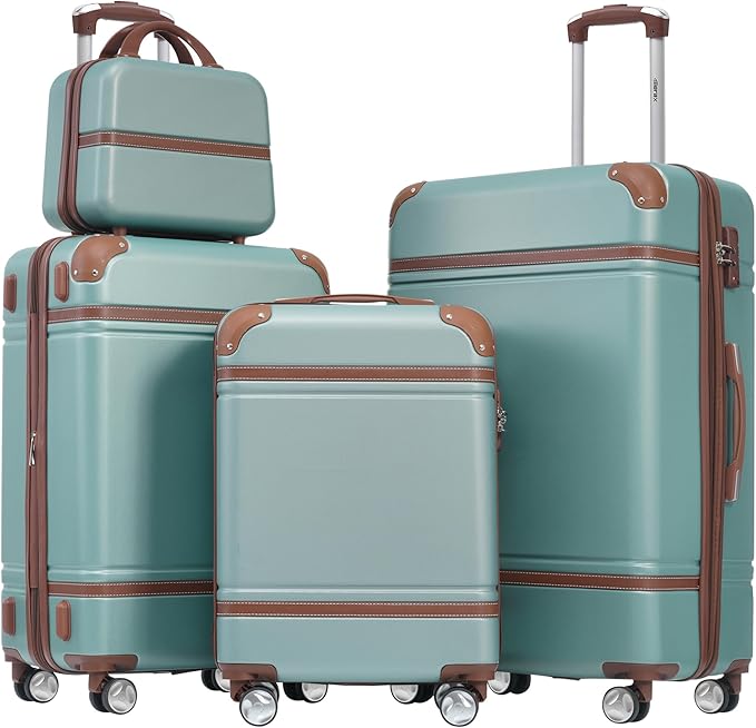 Merax Luggage Set 3 Piece Suitcase Set with Cosmetic Case Expandable Spinner Wheels Vintage Luggage Sets (Blue Green,20"+24"+28")