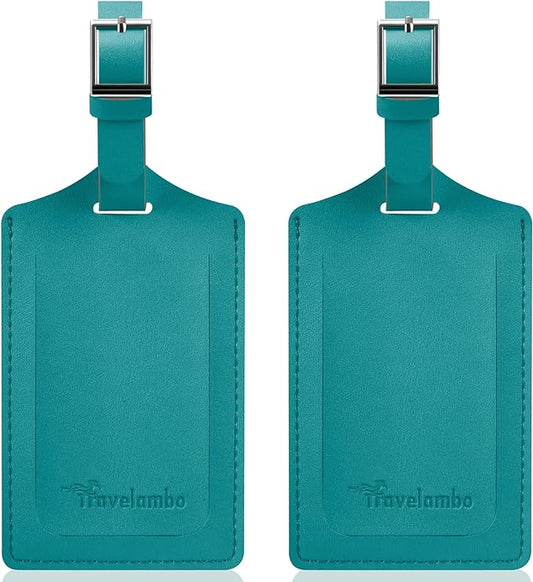 Travelambo Luggage Tags for Suitcases Faux Leather Privacy Protection 2 Pack Bag Tags Travel Accessories Essential, Bright Green