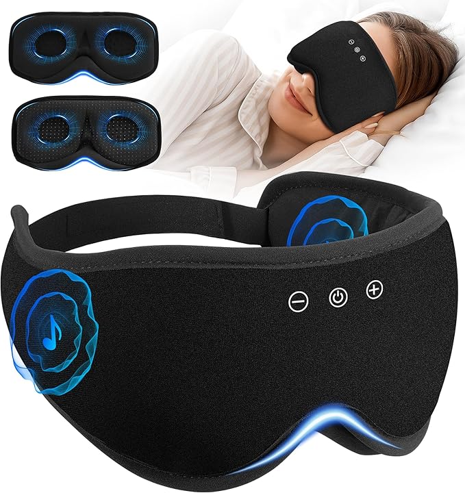 Bluetooth Sleep Mask with 2 Removable 3D Contoured Cup, Bamboo Cotton Bluetooth Sleep Headphones for Side Sleepers with Timming Setting, Blackout Eye Mask for Travel Meditation Men Women