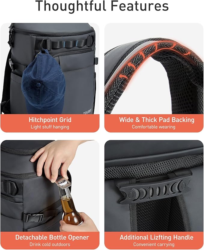 TOURIT 38 Cans Backpack Cooler: Leak Proof Waterproof 2 Insulated Compartments Soft Cooler Bag Beach Travel Camping Picnic