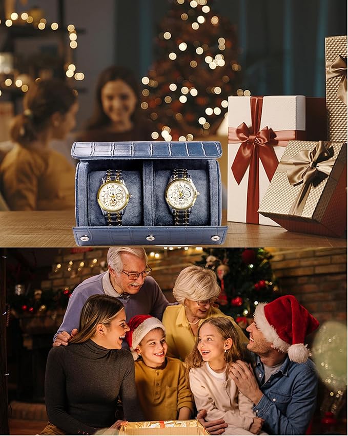 MR.OKAY 2 Watch Travel Case- Classic Leather Watch Case With Superb Texture.(Portable Watch Roll Or Organizer For Storage And Display).Festival Gift For Men, All Handcrafted By Artisans.