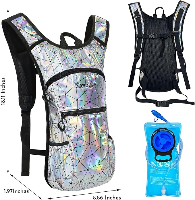 Reflective Hydration Backpack, Hydration Pack - Water Backpack with 2L/3L Hydration Bladder, Essential for Festivals - Rave Hydration Pack for Hiking, Running, Cycling, and Festivals