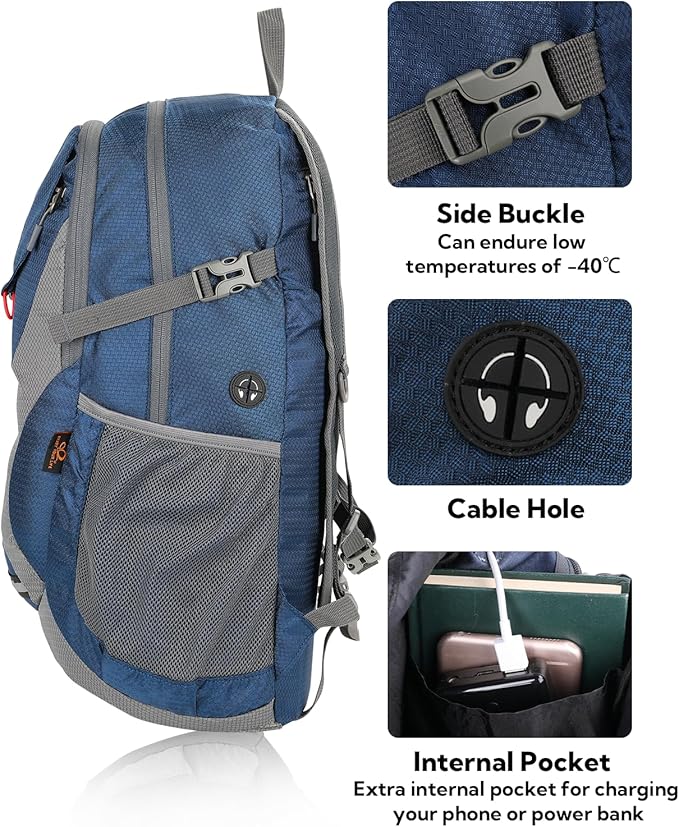WATERFLY Lightweight Packable Hiking Backpack: 30L Foldable Travel Daypack Ultralight Camping Day Pack for Woman Man