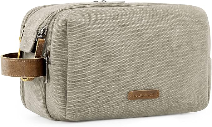 BAGSMART Toiletry Bag for Men, Canvas Travel Toiletry Organizer Dopp Kit Water-resistant Shaving Bag for Toiletries Accessories,Beige-Medium