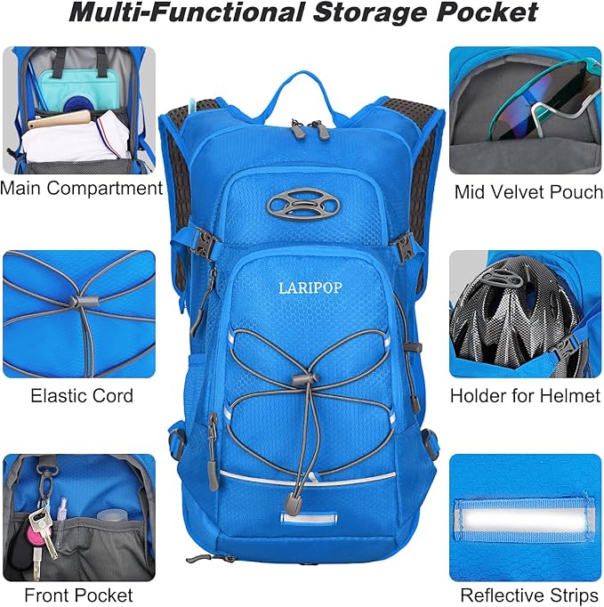 LARIPOP Hydration Backpack, 18L Hiking Backpack with 2L Water Bladder, Lightweight Water Pack for Cycling, Hiking, Biking