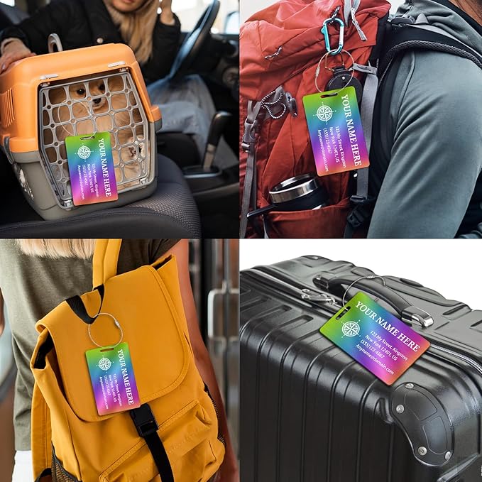 Personalized Luggage Tags for Suitcases (2/4/6/8 Pack) - Custom Engraved Metal Travel Tag, Customizable Pattern/Name/Text for Bags Backpacks Suitcases