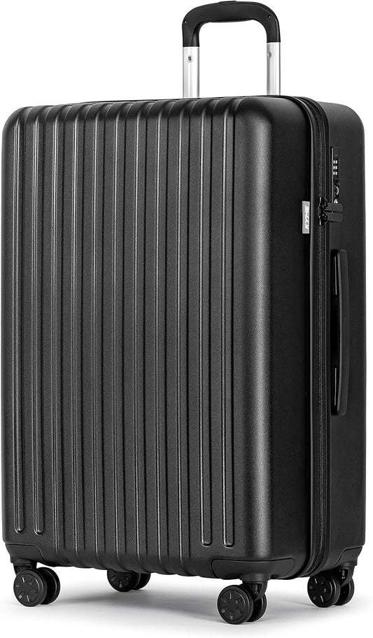 KYME 26-Inch Medium Checked Luggage, 100% PC Hardside Suitcase with TSA Lock & Double Spinner Wheels, Durable Travel Hard Shell for Men & Women (Black)