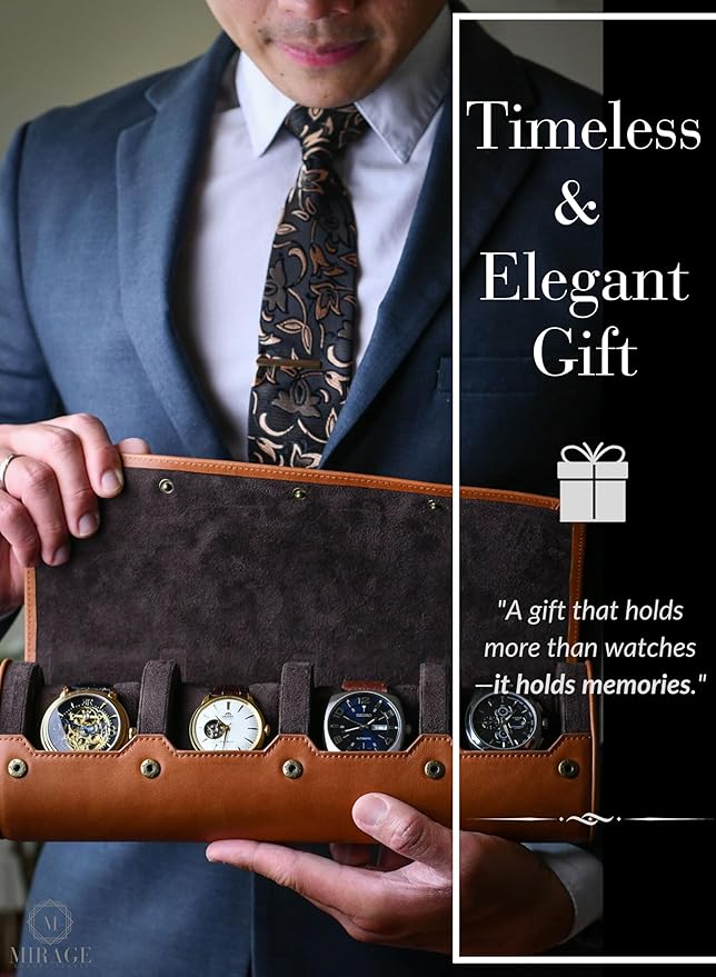 4 Watch Travel Case for Men – Leather Watch Roll Case Storage for Travel - Brown Full Grain Cow Leather