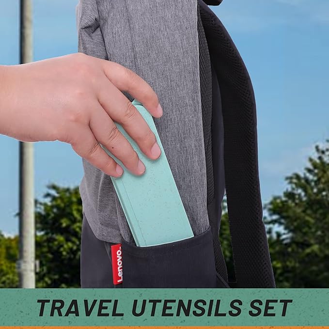 8 Picec Travel Utensils Camping utensils Travel Silverware Set with Case Fork and Spoon Set Office Stainless Steel Reusable Trip Cutlery Set Easy to journey Lightweight Lunch Box for Men