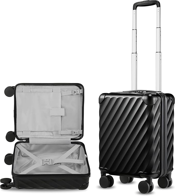 LUGGEX Luggage with Spinner Wheels, Polycarbonate Hard Shell Suitcase, Underseat 14 Inch, Shadow Black