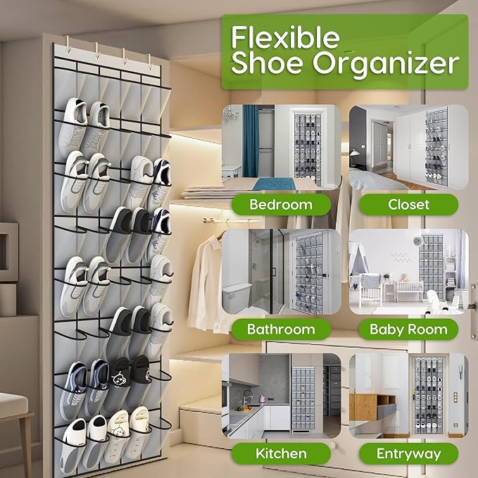 Unjumbly Over the Door Shoe Organizer with 40 Large Breathable Mesh Pockets, Space Saving Shoe Holder, Hanging Shoe Rack for Entryway Bedroom Closet Storage (Grey, 40 Pockets)