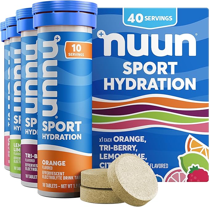 Nuun Sport Electrolyte Tablets with Magnesium, Calcium, Potassium, Chloride & Sodium, Gluten Free & Vegan, Mixed Flavors, 4 Pack (40 Servings Total)