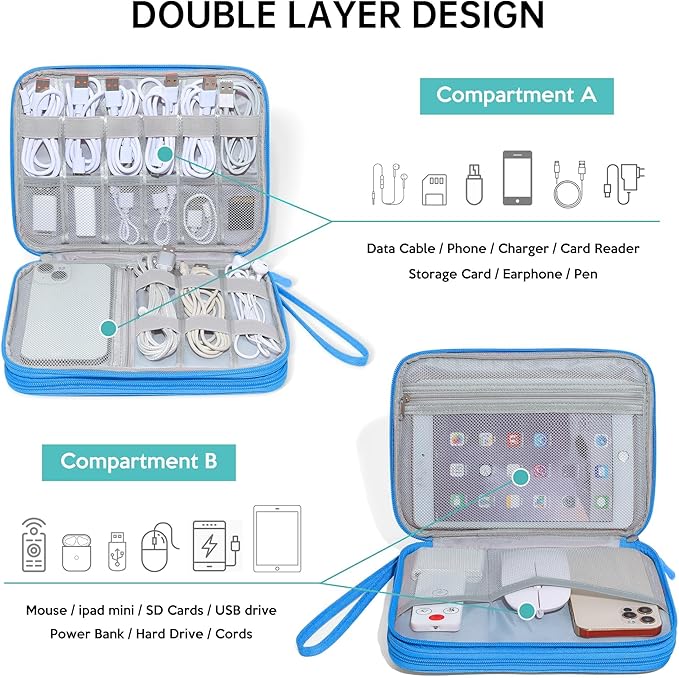 CILLA Electronics Organizer Travel, Travel Cord Organizer Case, Compact Electronics Accessories Bag for Cable, Cord, Charger, Phone