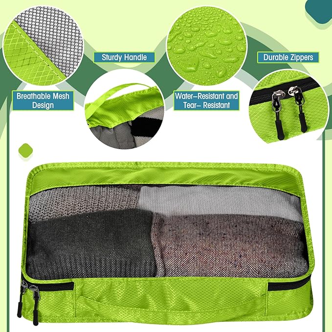 5 Pcs Packing Cubes for Suitcase Large Travel Cubes Carry on Luggage Organizer Bags for Clothes Accessories(S,Green)