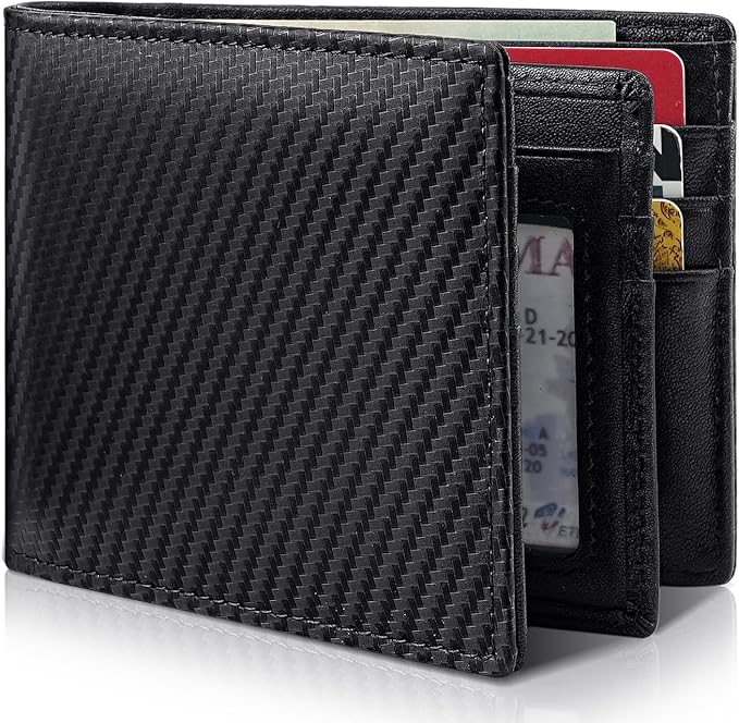 Mens Wallet Genuine Leather Bifold RFID Blocking Wallet for Men with 1 ID Window 13 Card Holders 2 cash pockets 1 Gift Box