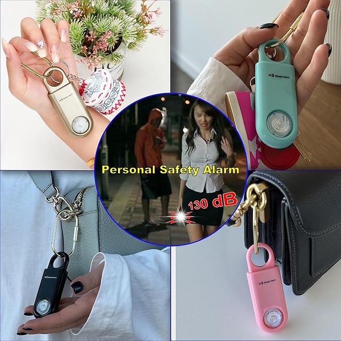 130dB Personal Safety Alarm Strobe Light. Loud Sound Keychain Siren with Carabiner for Women, School Children, Night Runners, Hiking. Bear Alarm Deterrent. SOS Emergency Self Defense Alerts. Black