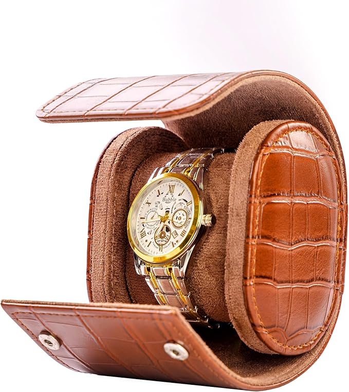 MR.OKAY Single Watch Travel Case-Classic Leather Watch Case With Superb Texture.(Portable Watch Roll Or Organizer For Storage And Display).Festival Gift For Men,All Handcrafted By Artisans.