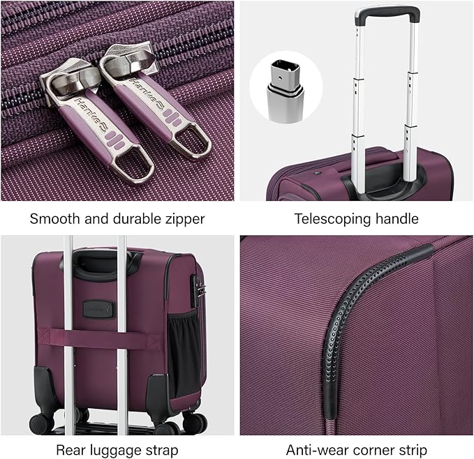 Hanke 16 Inch Underseat Carry On Luggage with Wheels Small Suitcase Softside Luggage Bags for Travel Lightweight Suitcases with Wheels Travel Luggage Personal Item for Men and Women.(Purple)