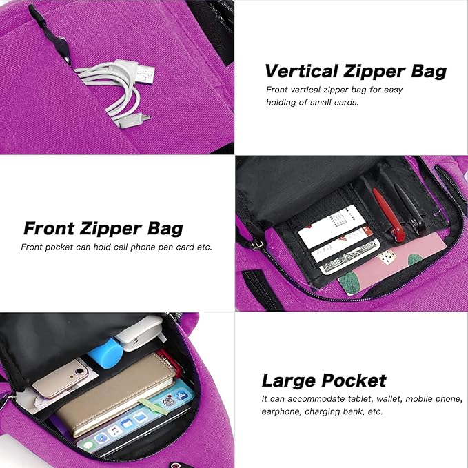 MOSISO Sling Backpack,Canvas Crossbody Hiking Daypack Bag with Anti-theft Pocket, Rose Red