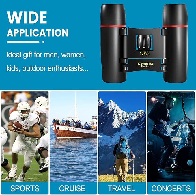 12X25 Mini Pocket Binoculars Compact, Small Lightweight Foldable for Adults Kids Bird Watching, Travel, Opera Concert, Hiking, Cruise, Football Game Green