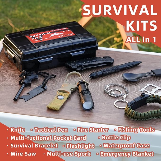 VEITORLD Gifts for Men Dad Him Christmas - Survival Gear and Equipment 12 in 1, Survival Kits - Cool Unique Fishing Hunting Birthday Gifts for Husband Teen Boy Boyfriend Women, Mens Stocking Stuffers