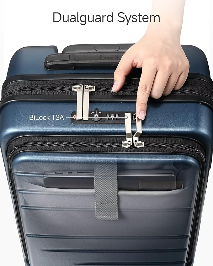 LUGGEX Carry On Luggage 22x14x9 Airline Approved, Expandable Polycarbonate Suitcase with Front Pocket (Charcoal Metallic, 20 Inch, 35L)
