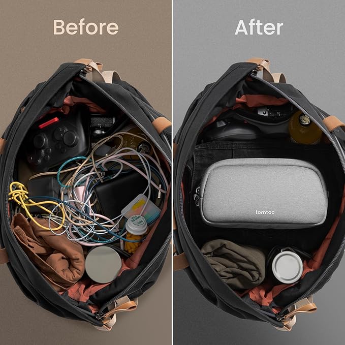 tomtoc Electronics Organizer Travel Case, Water Resistant Travel Bag Cable Organizer for Essentials, Tech Pouch Accessories Carry Storage for Cord, Phone, Cables, Airpods, USB Flash Drive, Daily Items