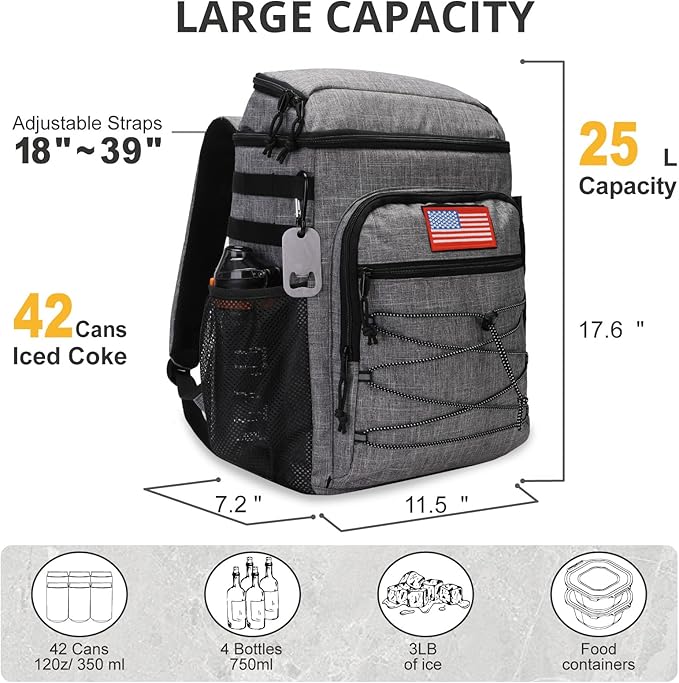 Tactical Backpack Cooler, 25L Cooler Backpack Insulated Leak-Proof, Heavy Duty Large Lunch Backpack, Waterproof Ice Chest Backpack for Men Women Adults Work Daytrip Camping Beach Hiking Accessories