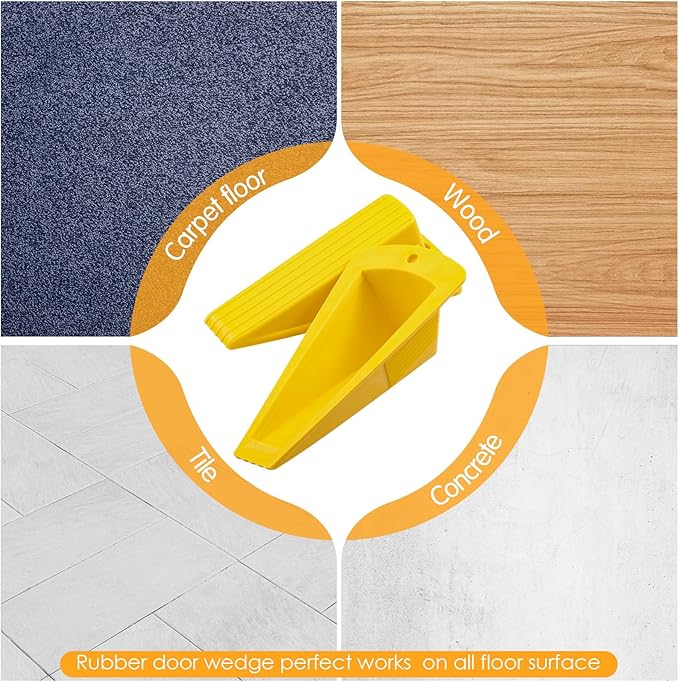 Frienda 8 Pcs Jumbo Door Stoppers Heavy Duty Door Stopper Tall up to 2inch Tall Wedge TPR Large Wedge Stackable Big Rubber Doorstop for Hotel Carpet Hardwood Concrete and Tile (Yellow)