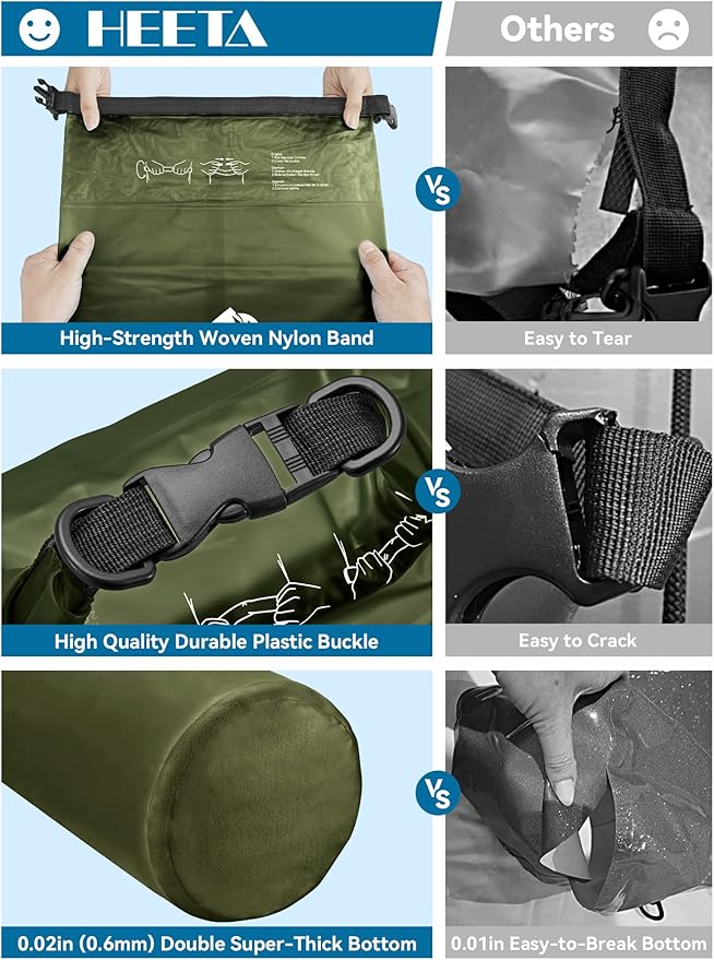 HEETA Dry Bag Waterproof for Women Men, 5L/10L/20L/30L/40L Roll Top Lightweight Dry Storage Bag Backpack with Phone Case for Travel Swimming Boating Kayaking Paddle Board Camping Beach Accessories