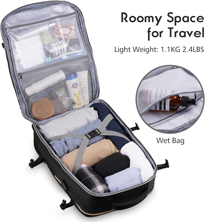 MOMUVO Large Travel Backpack Women, Flight Approved Carry On Backpack with 3 Packing Cubes, Water Resistant Anti-Theft Large School Bag Fit 18.4 Inch Laptop with USB Charging Port, Black