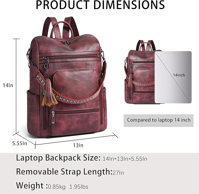 Shrrie Vegan Leather Laptop Backpack for Women 15.6 inch Work Backpack Fashion Travel Backpack Purse for Business College