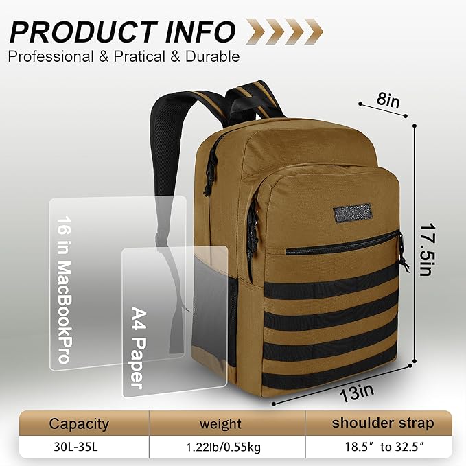 Wrangler Tradesman Backpack, Water Resistant Casual Daypack for Travel Work School, Unisex Laptop Backpack with Notebook Sleeve