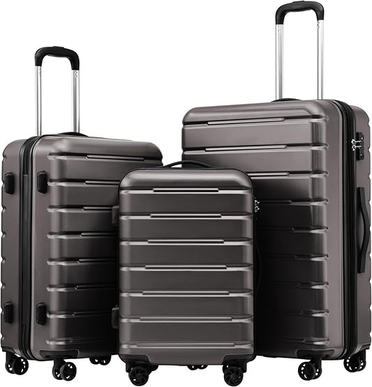 Coolife Luggage Suitcase Carry-on Spinner TSA Lock USB Port Expandable (only 28’’) Lightweight Hardside Luggage (Gray, 3 piece set)