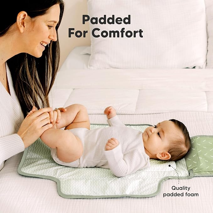 KeaBabies Portable Diaper Changing Pad - Large Waterproof Baby Changing Mat, Compact Travel Diaper Clutch, Functional Pockets Fit Newborn Essentials, Wipeable & Padded Baby Changer (Acacia)