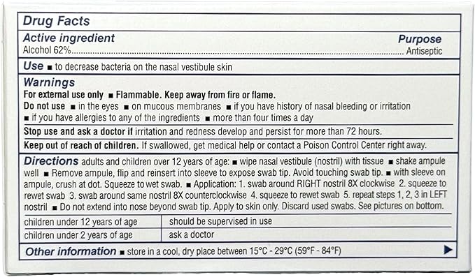 Nozin® Nasal Sanitizer® Antiseptic Popswab® Ampules 10ct Pack | Kills 99.99% of Germs | Alcohol Based 62%