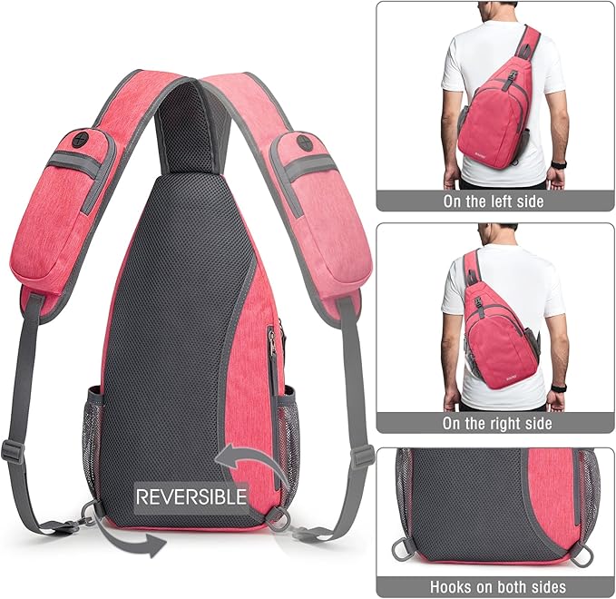 G4Free Sling Bag RFID Blocking Sling Backpack Crossbody Chest Bag Daypack for Hiking Travel(Red)