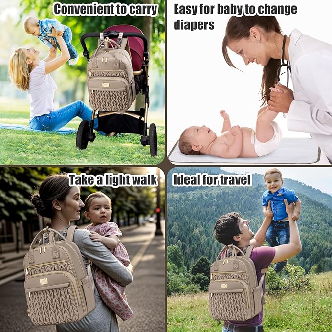 Diaper Bag Backpack,Stylish Baby Diaper Bag,Waterproof Travel Diaper Backpacks Baby Bags with Changing Pad,Stroller Straps,Insulated Pockets (Khaki)