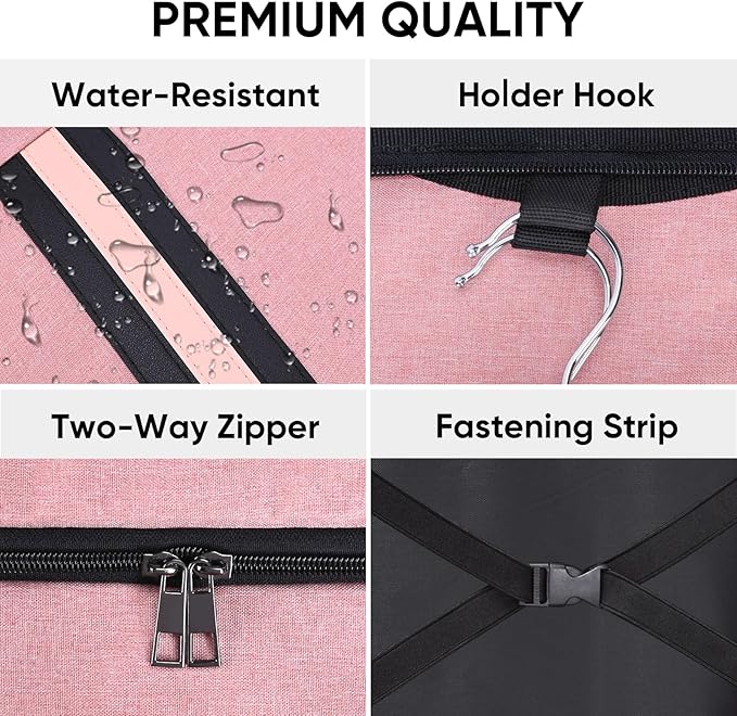 BALEINE Foldable Garment Bags For Travel, 42'' Premium Suit Bags For Men Travel, Carry On Garment Bags for Hanging Clothes (Pink)
