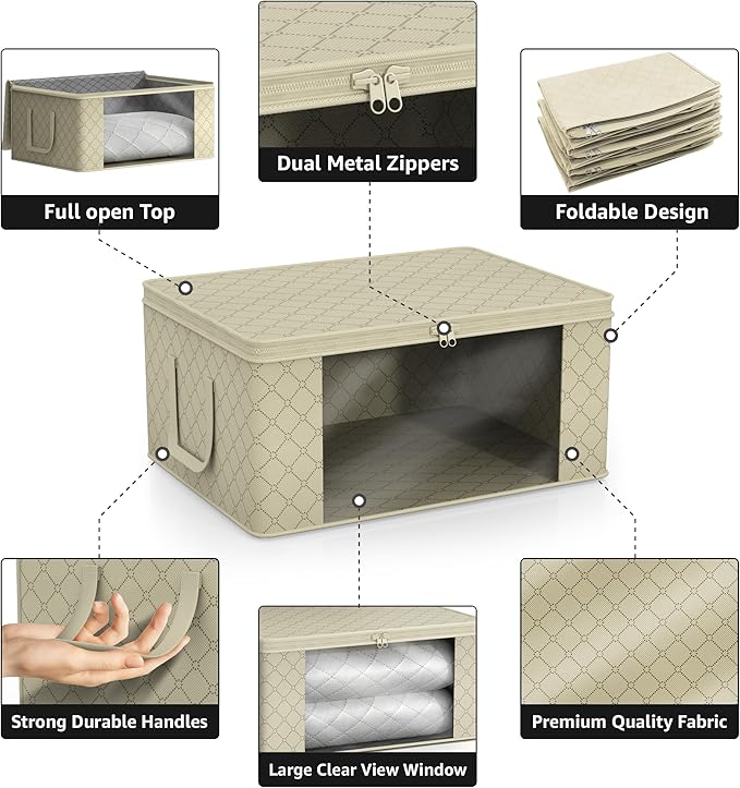 Sorbus Medium Clothes Storage Bags - Foldable Blanket Storage Bins for Organizing Bedroom, Closet, Clothing, Comforter, Organization with Clear Window, Lids and Carry Handles - Set of 10