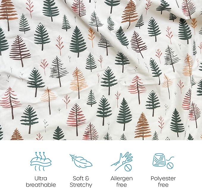 Quiggly Bassinet Sheets for Guava Lotus, 2 Pack Organic Cotton Jersey Knit, Vibrant Forrest Tree Patterns - Fits Travel Crib Mattresses for Boys & Girls (Bassinet, Whispering Woodland)
