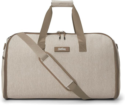 Halfday Convertible 2-in-1 Garment Duffel Weekender Bag 40L | Wrinkle-Free Travel, Hanging Suit Compartment, Shoe Pockets, Trolley Sleeve. Durable & Water-Resistant Carry-On, Stone