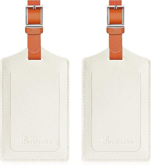 Travelambo Luggage Tags for Suitcases Faux Leather Privacy Protection 2 Pack Bag Tags Travel Accessories Essential, Cross White